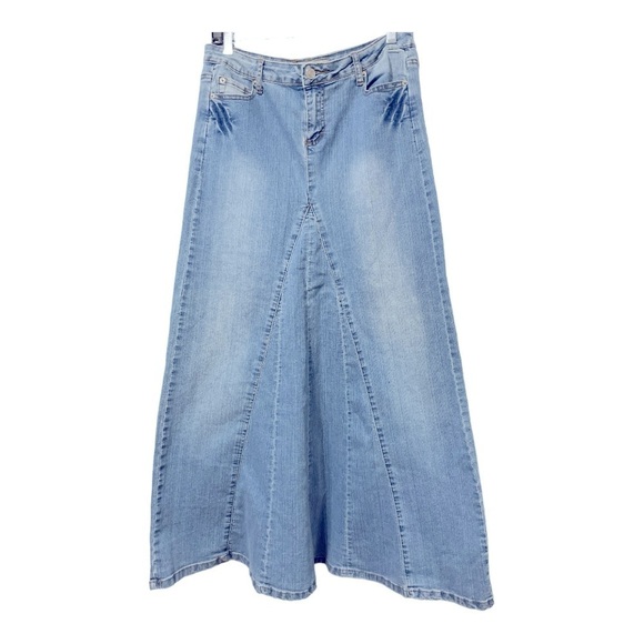 VTG Route 66 Original Clothing Co Denim Maxi Skirt 5/6 Light Wash Flared Panel - Picture 2 of 13